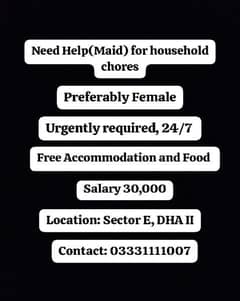 House Maid Required in DHA II Islamabad