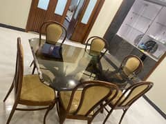 Pure shesham thick glass dining table with 6 chairs