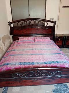 King Size Wooden Bed With 2 Side Tables (without mattress)
