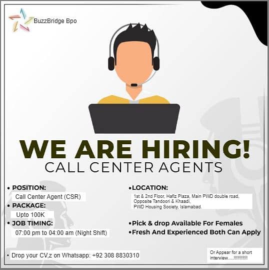 Urgent Hiring for Call Center jobs both male & female 0
