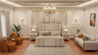 new modren bedroom design with 3d molding renders