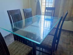 Glass Top Wooden Dining Table with 6 Chairs