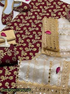5 pieces women's unstitched crinckle chiffon embroidery suit  free DC