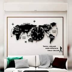 World Map Wooden Wall Clock Available for Home Decoration