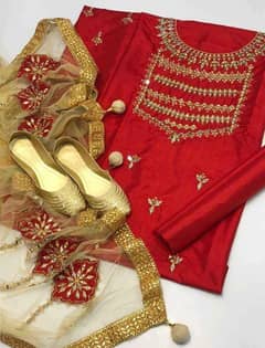 4 Piece Unstitched Suit with Khussa for Girls
