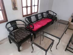 Elegant 5-Seater Sethi with 3 Iron Tables