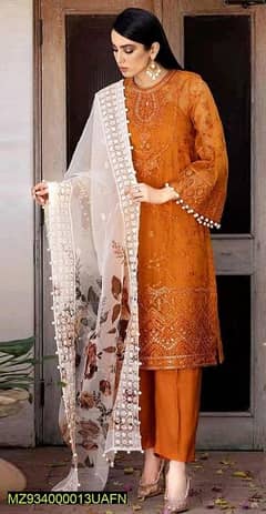 3 pices women's unstitched lawn embroidered suit