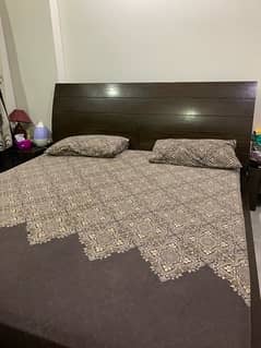 king size with mattress and wall mirror with storage shelf