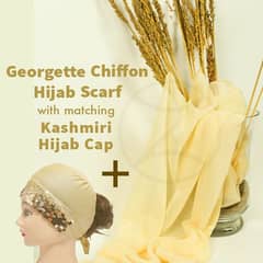 Georgette Hijab Scarf Stoller with matching Kashmiri Hijab Cap