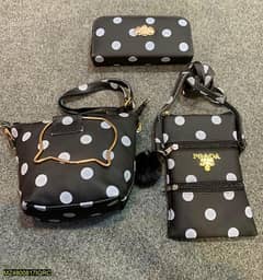 3pc black polka dot purse set
