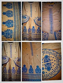 brown linen embroidery frock