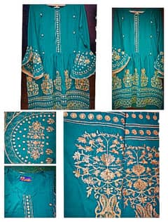 sky blue linen embroidery frock
