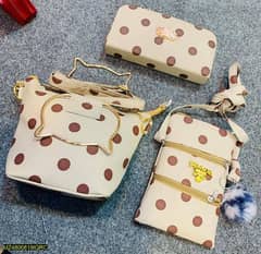 3 Pcs brown polka Dot purse set
