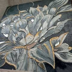 gold silver flower with glass work on canvas