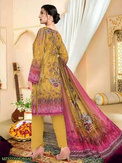 unstictched women lawn embroider suit in mastard colour only delivery