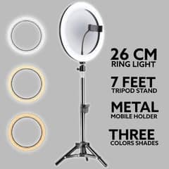 26 CM 7 colors Ringlight with 7 feet Aluminum stand & mobile holder