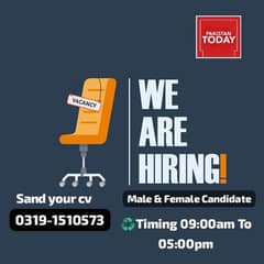 we are hiring male and female candidates for office work