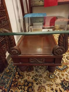 original wooden side tables with glass top 2