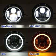 7 Inch 4 Projector Neon LED Headlight DRL Angel Eyes For Harley