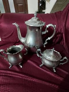 SILVER PLATED VINTAGE BRASS IMPORTED TEAPOT SET