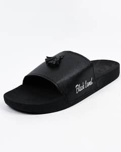 Black camel tassel slide slippers for men