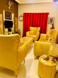 Turkish Sofa Set | 5 Seater | Golden Textured Velvet