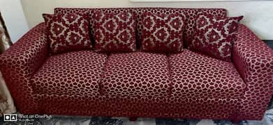 6 Seater Sofa Red and Golden with 8 cushion