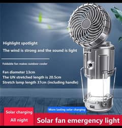 6 In 1 Portable Outdoor Led Camping Lantern With Fan Solar Charge Rech