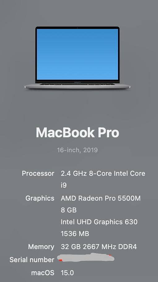 10/10 Macbook Pro 2019 Core i9 8-Core, 32GB, 2TB, 8GB Graphics 2