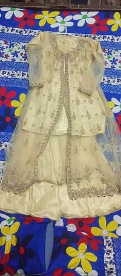 beautiful off white delecate open gown With dubka work