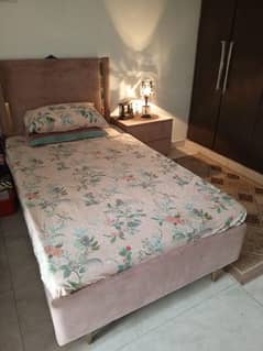 Single New Bed with Metres and Side Table