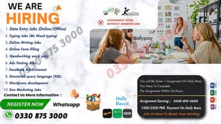 Data Entry / Assignment Writing Jobs Daily Income: Rs 1500 to 2500/-