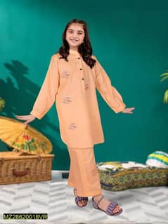 Girls Cotton Embroidered Shirt And Trouser Suit
