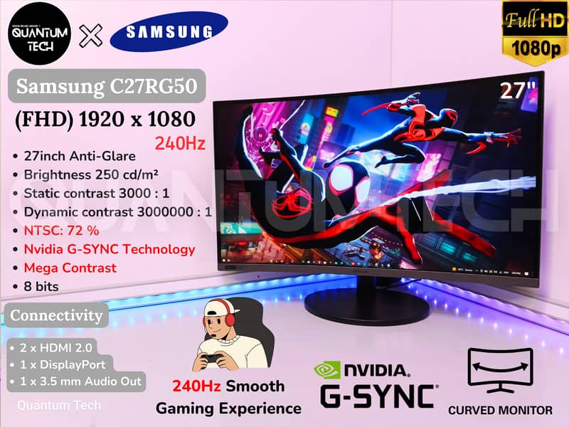 27inch 1080p 240Hz Nvidia G-SYNC Curved Samsung LED Gaming Monitor PC 0