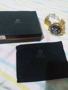Versace chronograph bracelet golden watch, with box and leather pouch