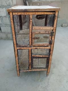 two portion wood cage with finches