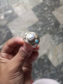 Sphire, white opal and Feroza in silver(chandi)