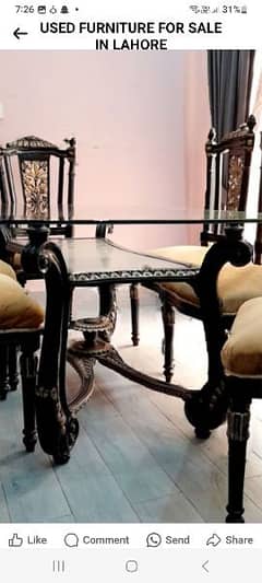 Rarely used glass top dining table with 6 Chairs