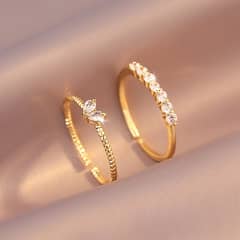 2pcs Trendy Gold Color Heart Zircon Rings Set For Women
