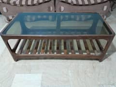 Pure Wood center table with brown glass