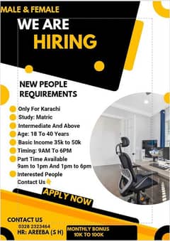 urgently hiring Male and females office work