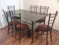 iron glass table with 6 chairs