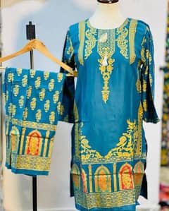 2 pcs block printed stitched suit