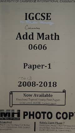 Add MATH 0606 P1 & P2 PAST PAPERS