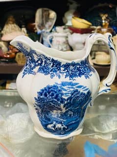 Vintage antique ceramic blue jug