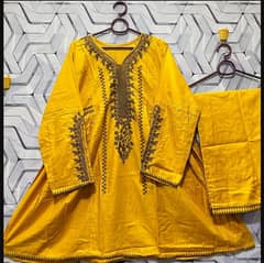 2 pcs  women's stitched linen Embroidered suit