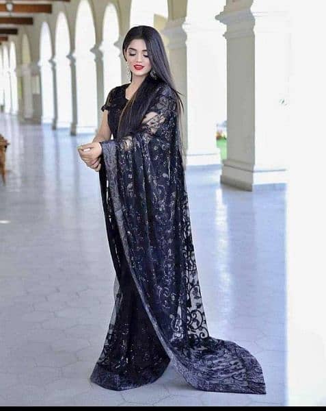 New S. A. S Designer Black Saree  Sequence + Thread work  03151068001 4