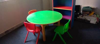 Study Table with 3 chairs and book shelf