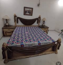 Designer Wooden Deco King size Bed, side tables, dressing table