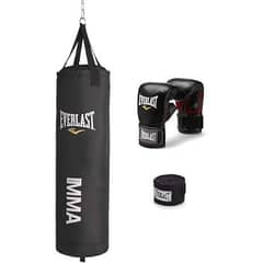 Boxing bag with boxing gloves